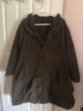 Hooded A-Line Trench Coat in Olive